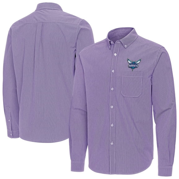 Men's Antigua Purple Charlotte Hornets Porter Woven Long Sleeve Button-Down Shirt
