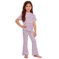 thumbnail image 7 of OGLCCG Girls 2-Piece Outfits Short Sleeve Crewneck Striped Top and Flared Pants Kids Summer Lounge Clothing Set 1-9 Years, 7 of 7
