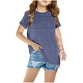 thumbnail image 2 of Cethrio Kids Girls Casual T-Shirts, Short Sleeve Stripe Crew Neck Summer Tops Blue Size 3 T, 2 of 4