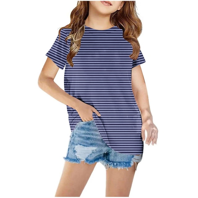 Zpanxa T-Shirts pour Filles T-Shirt Graphique Col Rond Crop Top Décontracté Imprimé avec Polyester Spandex 4-5 Ans