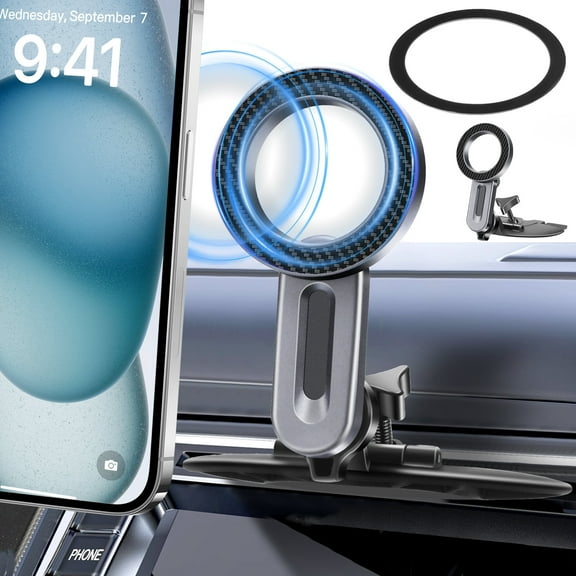 TSV Magnetic CD Slot Phone Mount, 20-Magnet Car CD Player Holder with Metal Magnetic Plate, Fit for MagSafe Cases & All Smartphones