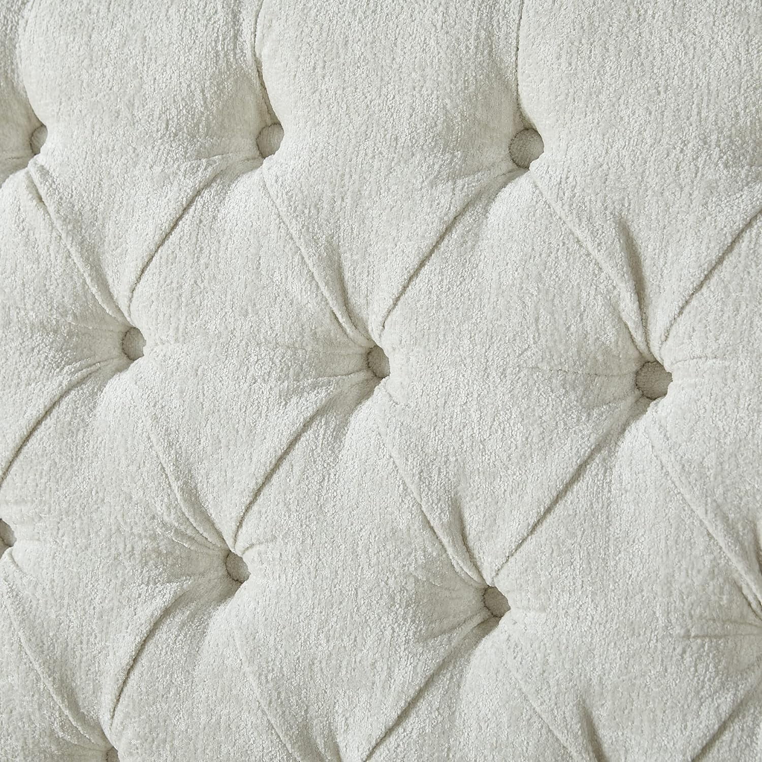 Amerlife King Size Bed Frame with Chenille Upholstery, Scroll Wingback Headboard and Footboard, Cream
