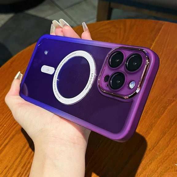 Magnetic iPhone 14 Pro Max Case Clear Shockproof with Camera Lens Protector Silicone Rainbow Phone Case Cover Compatible with MagSafe Purple Blue