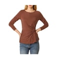 thumbnail image 5 of MODA NOVA Junior's Round Neck Tops Long Sleeve Blouse Shirt Red Brown XL, 5 of 6