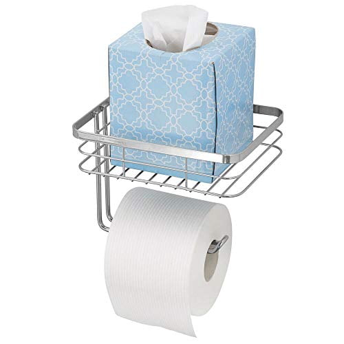 mDesign Metal Wall Mount Toilet Tissue Paper Holder/Storage Shelf Chrome 
