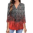 thumbnail image 3 of Camisetas de manga 3/4 con cuello en V para mujer 2023 - Tops tipo túnica de negocios con estampado floral - Blusas de trabajo sueltas informales y elegantes, 3 of 5