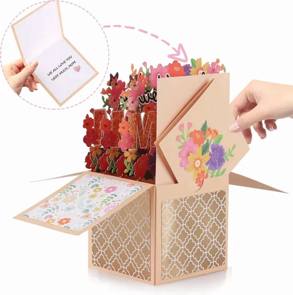 Yellow 3D Pop-Up Mother’s Day Card, Best Mom Ever Handmade Flower Greeting Card with Envelope & Notecard for Mom