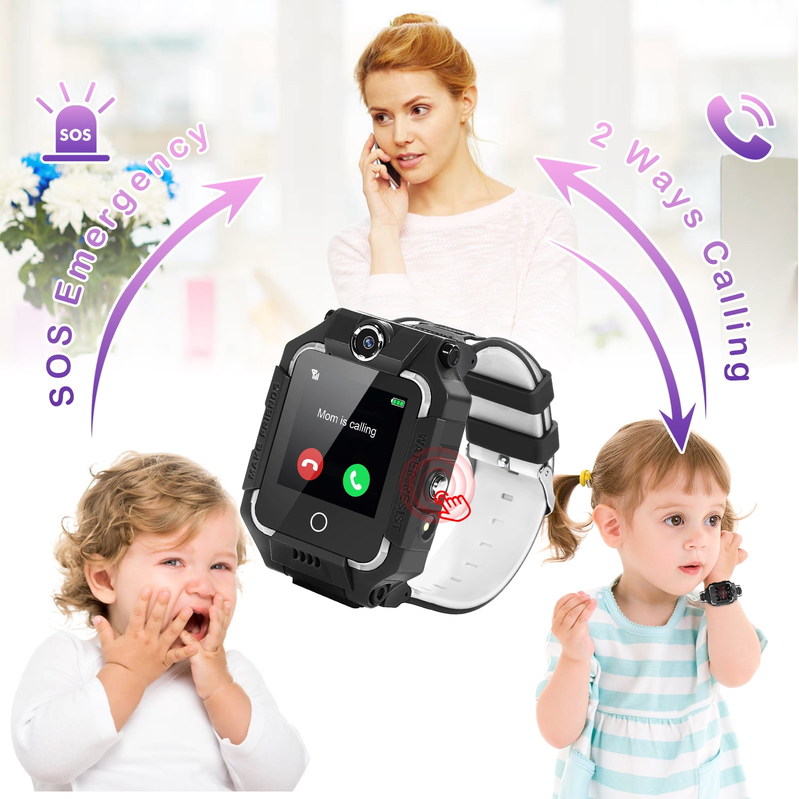 Topchances T5 Waterproof GPS Smart Watch for Kids, 4G Wifi Video Phone Call Camera SOS Alarm Geo-Fence Touch Screen Monitoring Health Steps Anti-Lost GPS Tracker Watches For Android IOS, Pink