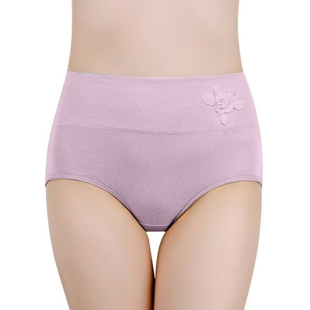 

Womens Thongs Pure Cotton Large Size Abdominal Solid Color 3D Embossed High Waist Panties Lingerie For Women