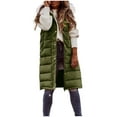 thumbnail image 5 of Dazajoo Women Fleece Lined Long Parka with Faux-Fur Hood Winter Sleeveless Long Puffer Jackets Outdoor Warm Quilted Vest,Army Green,XXL, 5 of 10