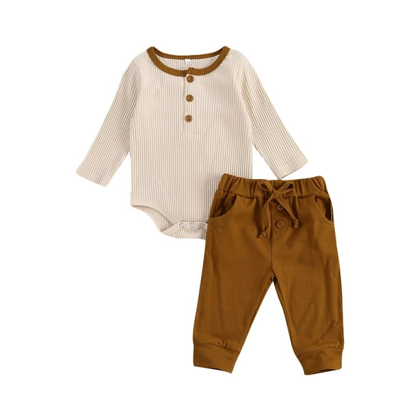 IZhansean Newborn Infant Baby Boy Autumn Winter Clothes Knitted Romper Pants 2PCS Outfits Khaki