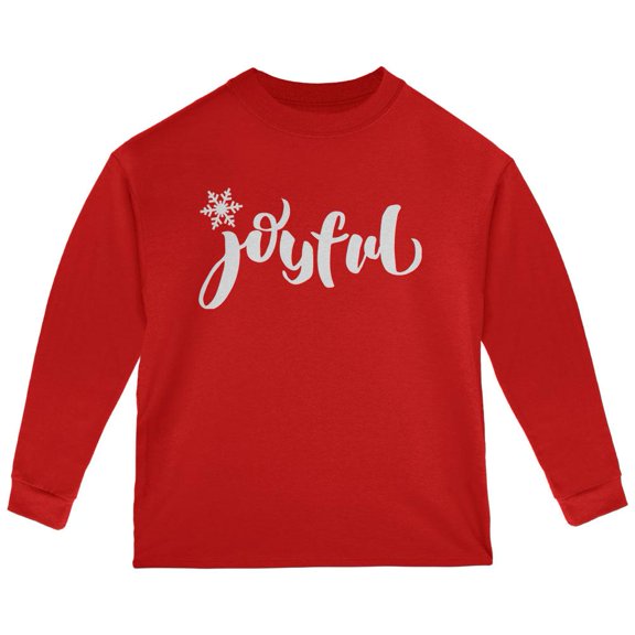 Christmas Joyful Script Snowflake Toddler Long Sleeve T Shirt Red 4T