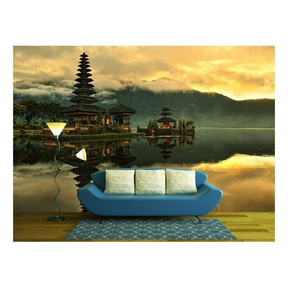 wall26 - Bali Pura Ulun Danu Bratan Water Temple at Sunrise - Removable Wall Mural | Self-Adhesive Large Wallpaper - 66x96 inches
