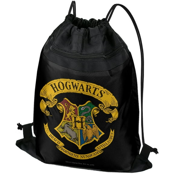 Harry Potter Ilustrated Hogwart's Crest Drawstring Backpack Sports Bag Sackpack 17" x 13", Perfect for Gym, Yoga or Practice