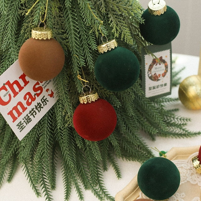 Ornamentos de Árbol de Navidad 12 Bolas de Navidad de Terciopelo Bolas de Árbol de Navidad de Peluche Decoraciones de Árbol de Navidad Bolas de Plástico Decoraciones de Navidad Colgantes Decoraciones