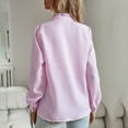 thumbnail image 5 of Women's 2023 Fall Long Sleeve Tops Crew Neck Striped Button Down Blouse Comfy Casual Work Ruffle Shirt LPink, 5 of 9