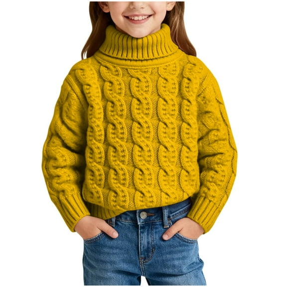 Turtleneck Sweaters for Toddler Kid Soft Cable Knit Pullover Long Sleeve Tops Boys Girls Winter Clothes (3 Years, Yellow)