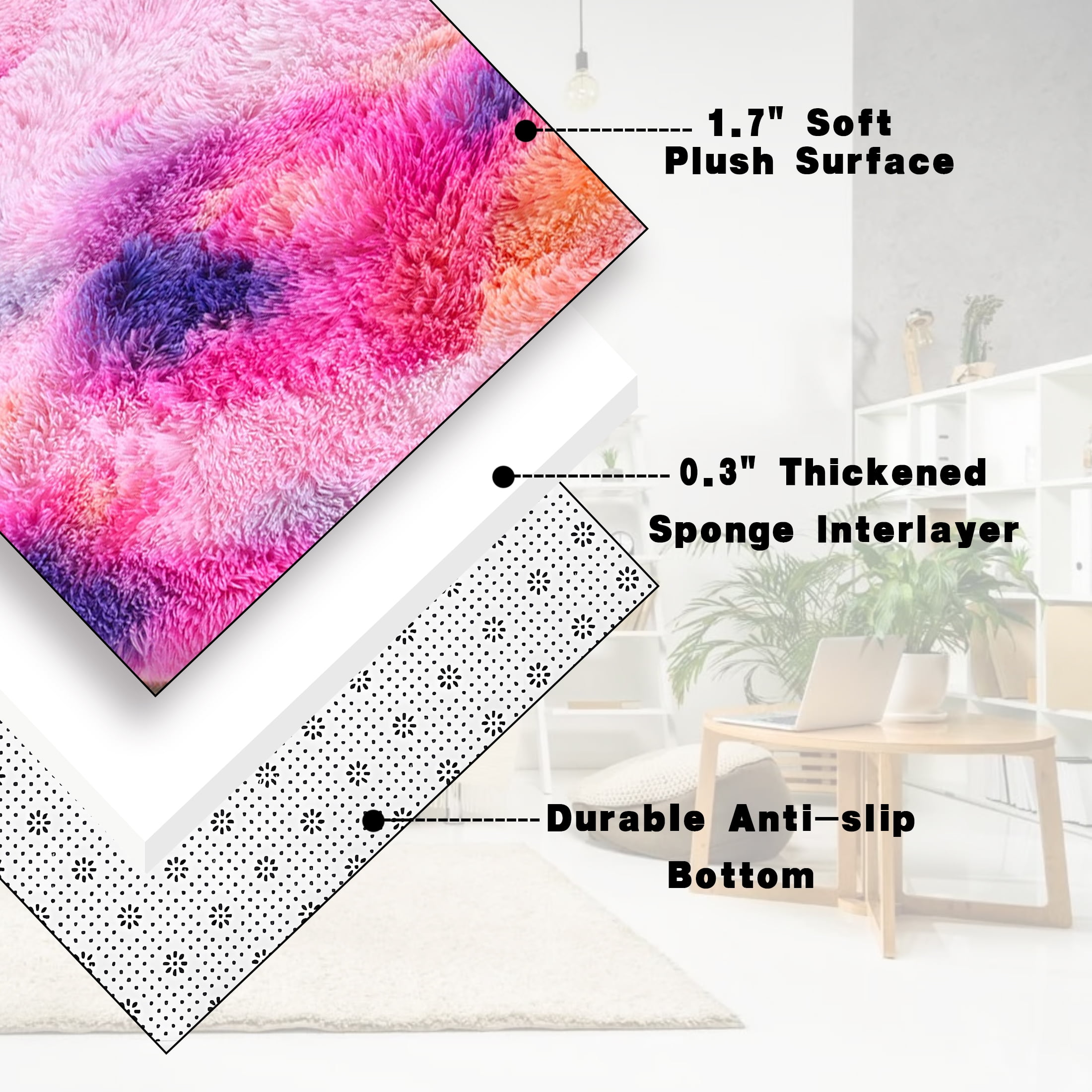 Socofuz 6x9ft Rainbow Fluffy Rug, Cute Colourful Tie Dye Princess Carpet for Girls Bedroom Playroom Nursery Living Room Home Decor