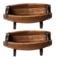 ELAYARD 2-Pack Brown Wood Half Rustic Outdoor Decorative Buckets for and Plants