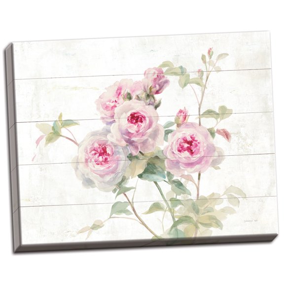 Gango Home Decor Shabby-Chic Sweet Roses on Wood by Danhui Nai (Ready to Hang); One 20x16in Hand-Stretched Canvas