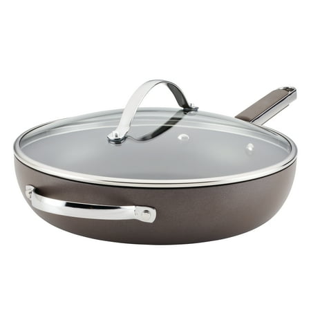 

Ayesha Curry Hard Anodized Collection Nonstick Deep Frying Pan with Lid and Helper Handle 12.25-Inch Charcoal