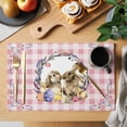 thumbnail image 2 of Easter Bunny Placemats Set of 6, Spring Easter Eggs Chick Floral Pink Check Placemats for Dining Table, Place Mats for Kitchen Tabletop, Waterproof Wipeable Dining Table Mats Set, 2 of 9