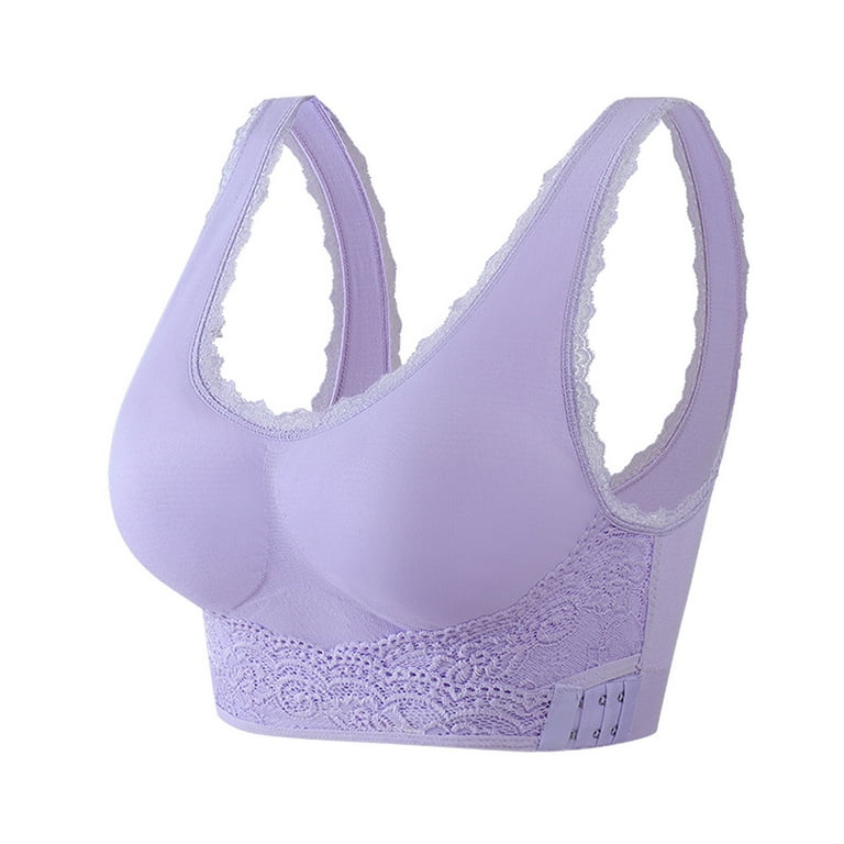 Umfun 2PC Women's BraFull Coverage Lace Mesh Lifting Lace Bra for Heavy  Breast Flex Back Underwear Purple