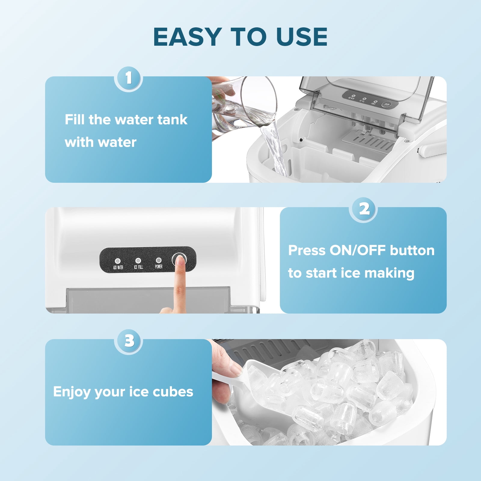 Auseo Countertop Ice Maker Machine 26lbs/24H, 6 Mins/9 Bullets of ice, Self-Cleaning, White