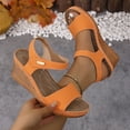 thumbnail image 4 of Platform Sandals Women Cork Slingback Wedges Open Toe Heels Comfortable Arch Support Summer Beach Orthopedic Shoes Orange Size 7, 4 of 6