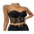 thumbnail image 3 of MesaSe Women Bustier Tube Tops See Through Embroidery Flower Off-Shoulder Tank Party Street Backless Crop Tops, 3 of 6