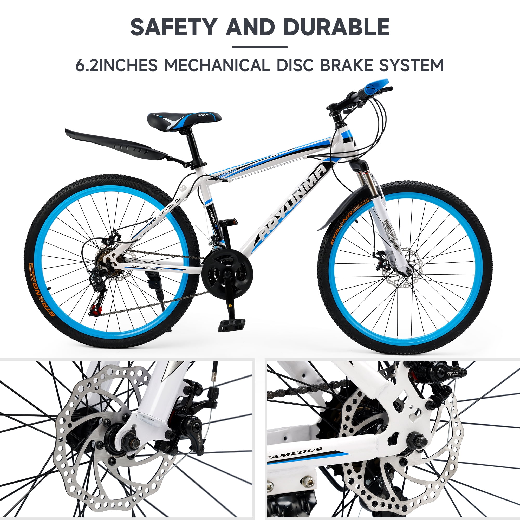 26" Mountain Bike for Men/Women, 24 Speed Shimano Twist Shifting, Front Suspension, Comfort Saddle Red/White/Blue/Green