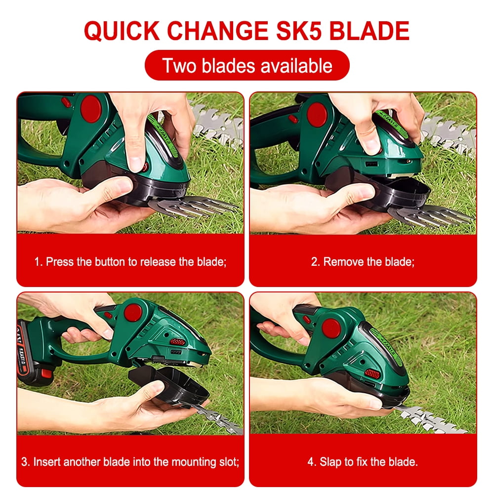 PEPWELL Cordless Grass Shear & Shrubbery Trimmer, 2-in-1 Electric Shrub Trimmer Grass Shears Handheld Grass Cutter, Hedge Shear with 2 PCS Rechargeable Battery and Charger for Garden, Lawn
