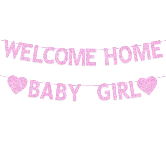 Baby Shower Decorations for Girls, Pink Glitter Welcome Home Baby Girl Banner, It’s a Girl Gender Reveal Birthday Party Decorations Supplies