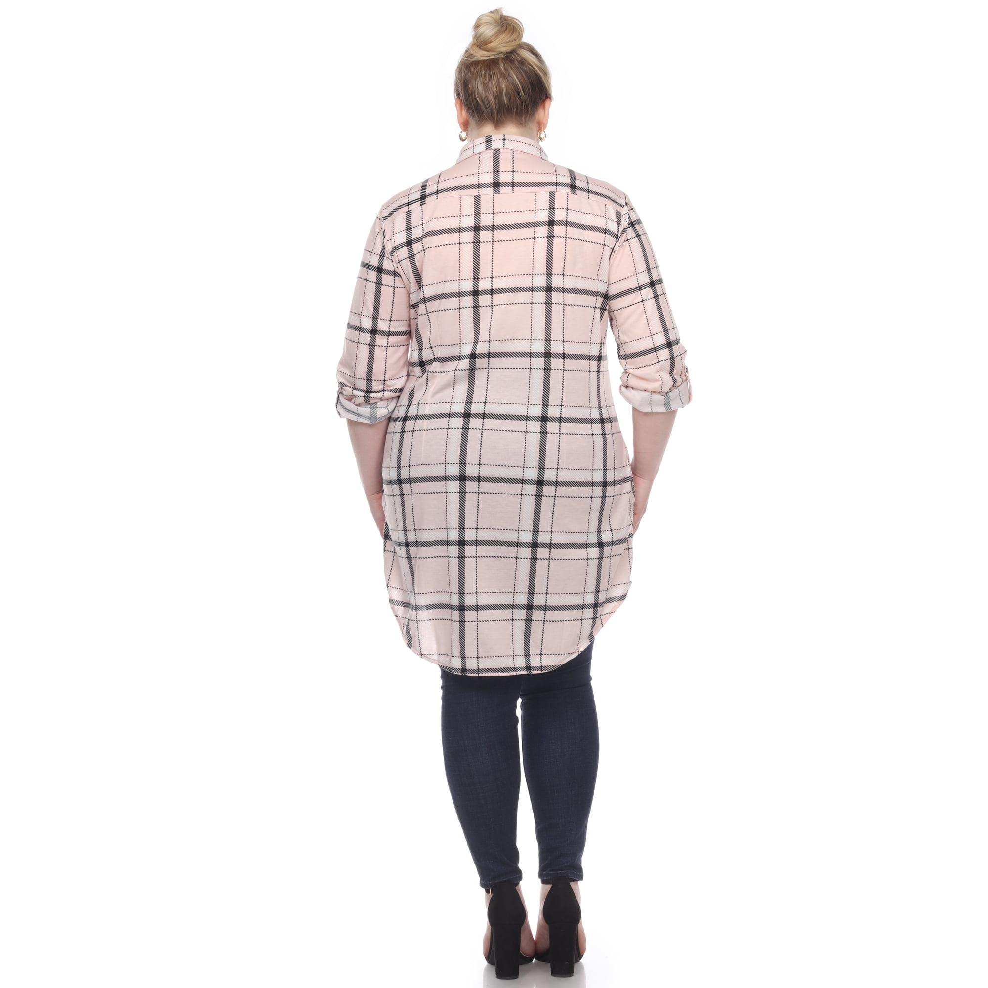 White Mark Women's Plus Size Windowpane Plaid Tunic Top