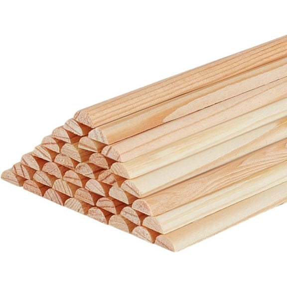 50pcs Split Wood Dowel Rods 3.94x0.24 Inch Unfinished Half Round Dowel Rod Wood Sticks for Crafts DIY Feature Wall Log Cabin Hobby Wood Products