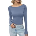 thumbnail image 4 of Blmnix Cotton Womens Tops Summer 2026 Compression Pullover Clothes Blue Long Sleeve Boat Neck Birthday Shirts for Women,L, 4 of 5