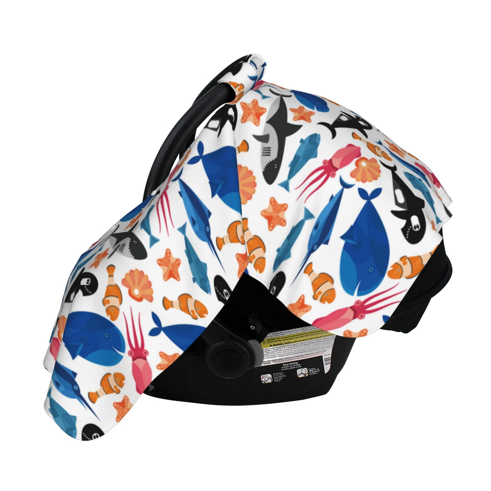 Naloa Cute Sea Animals Baby Car Seat Cover, Breathable Baby Carrier Cover, Multiuse Baby Carrier Cover & Nursing Breastfeeding Cover