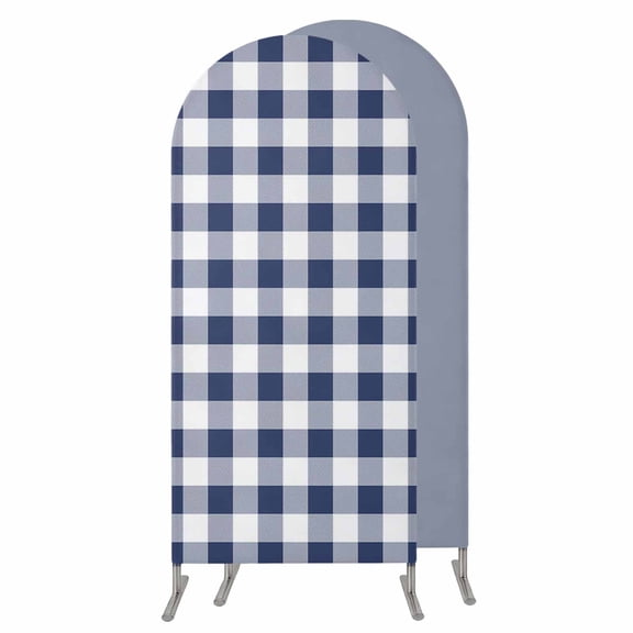 Navy Blue White Plaid Wedding Arch Cover, Stretchy Spandex Arch Backdrop Stand Covers 4 FT, Farmhouse Checkered Buffalo Round Top Arched Backdrop Cover for Birthday Party Ceremony Baby Shower Event