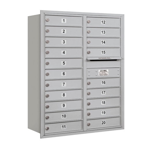 11 Door High Recessed Mounted 4C Horizontal Mailbox with 20 Doors in Aluminum with USPS Access - Rear Loading