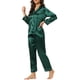 thumbnail image 4 of Conjunto de salón de satén para mujer INSPIRE CHIC, camisa de botones de manga larga con pantalones, pijamas de seda S verde oscuro, 4 of 6