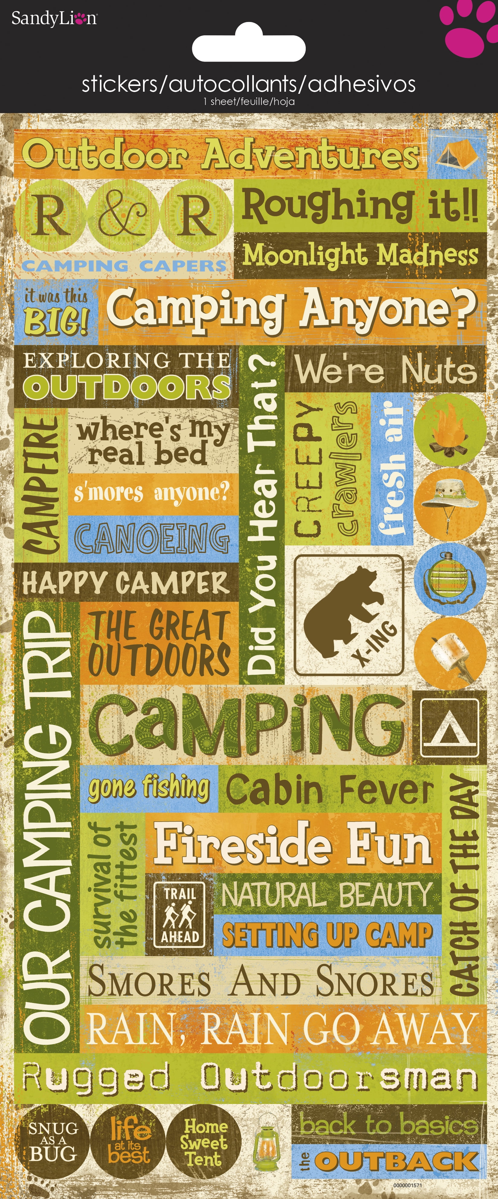 Camping Words Paper Craft 5.5" x 12 Sticker Paper