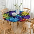 thumbnail image 3 of Colorful Leaf Pattern Round Fitted Tablecloth with Elastic Edge,Dining Table Cover Waterproof,Outdoor Round Tablecloth for Camping,Dining,Indoor and Outdoor, 3 of 7