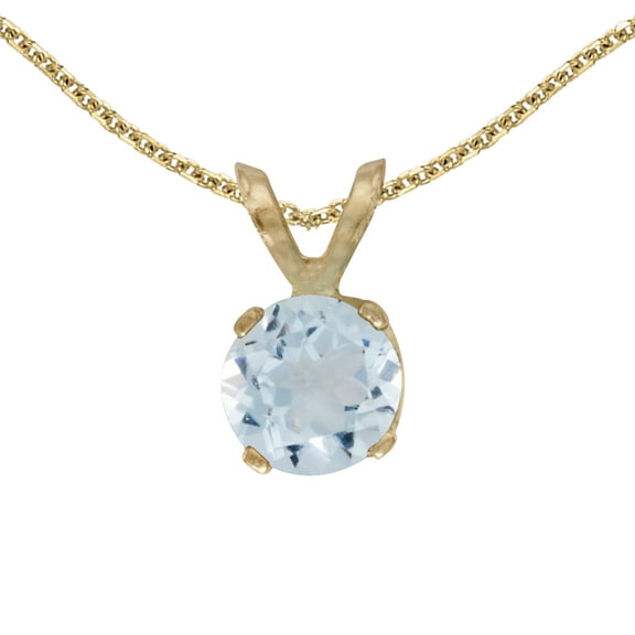 14k Yellow Gold 5 mm Round Aquamarine Pendant with 18" Chain