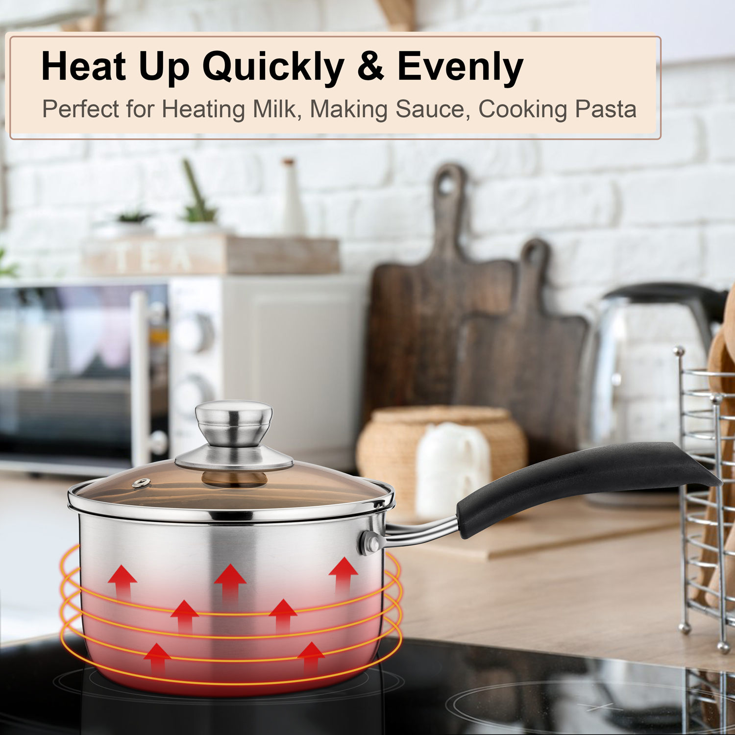 Walchoice 1-Quart Stainless Steel Saucepan with Glass Lid photo 7