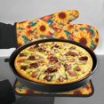 thumbnail image 7 of Xecao Diamond Bohemian Sunflower Pattern Oven Mitts and Pot Holders Sets Heat Resistant Silicone Oven Mittens Extra Thicken Long Kitchen Cotton Oven Glove for Cooking, 7 of 7