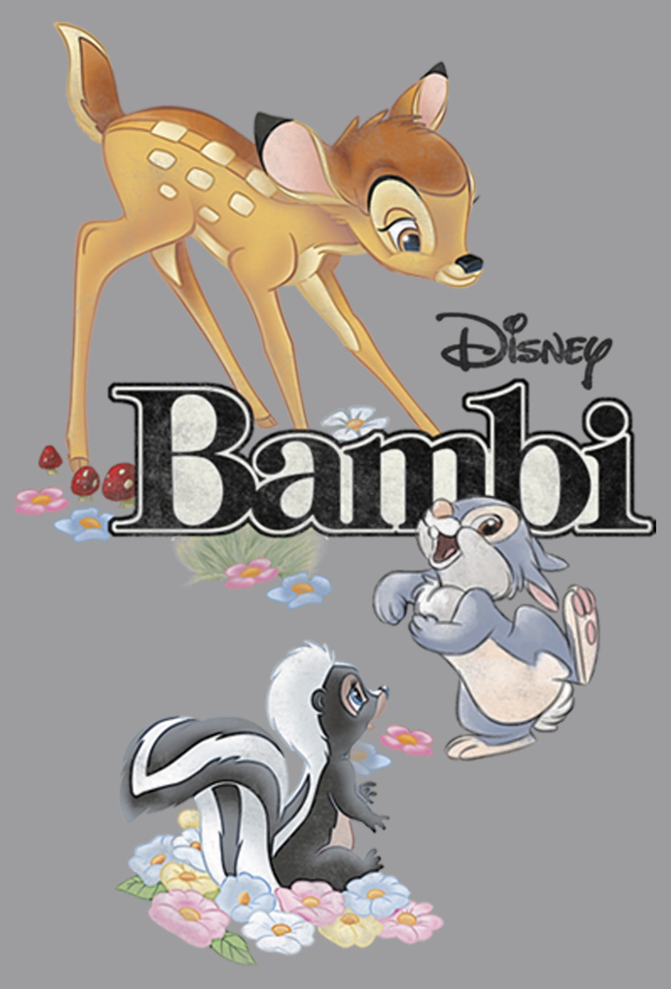 Boy\'s Bambi Movie Logo With Athletic Over Thumper Large X Heather Pull Flower Hoodie and