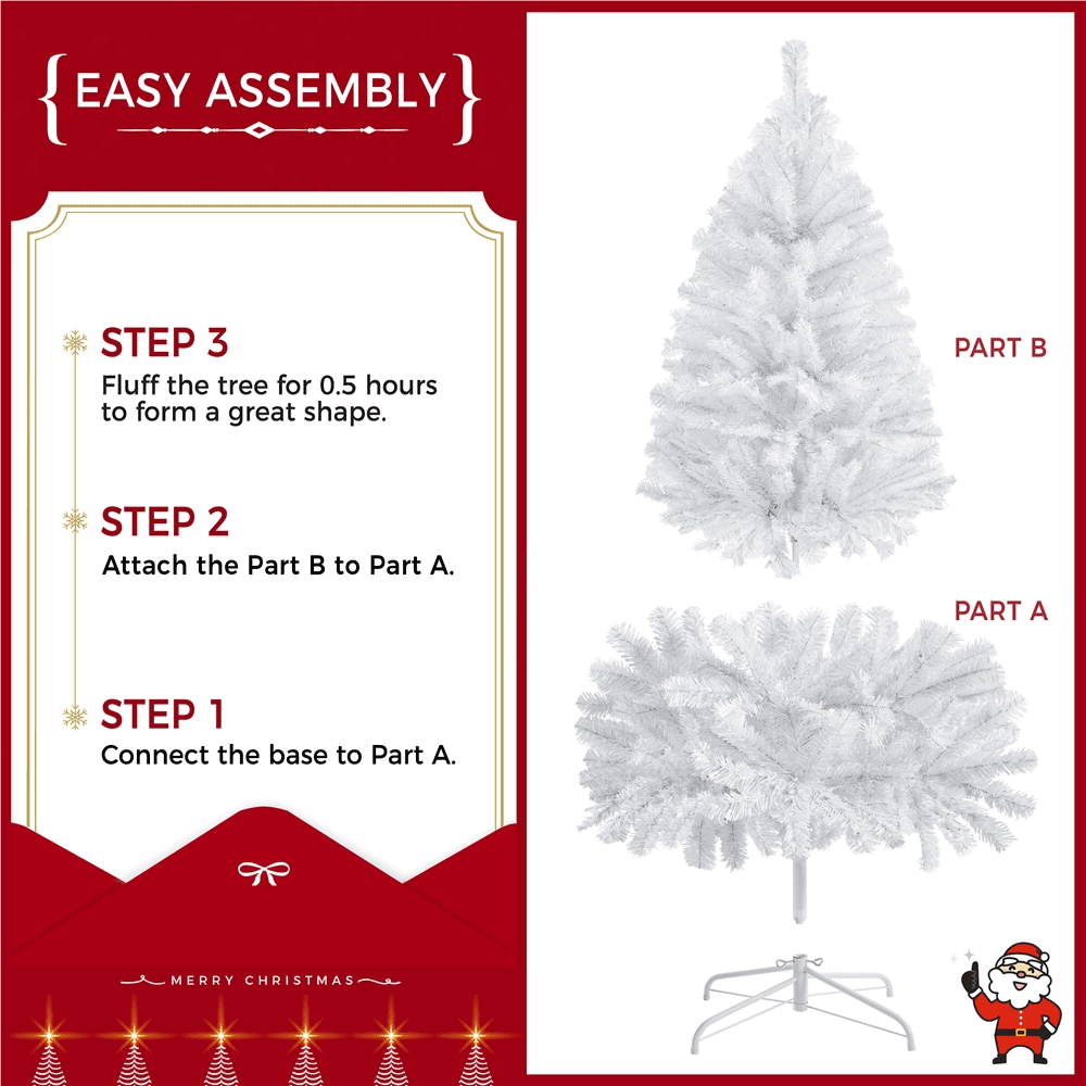 Alden Design 4.5ft Pre-lit Flocked Artificial Christmas Tree with Foldable Stand, White