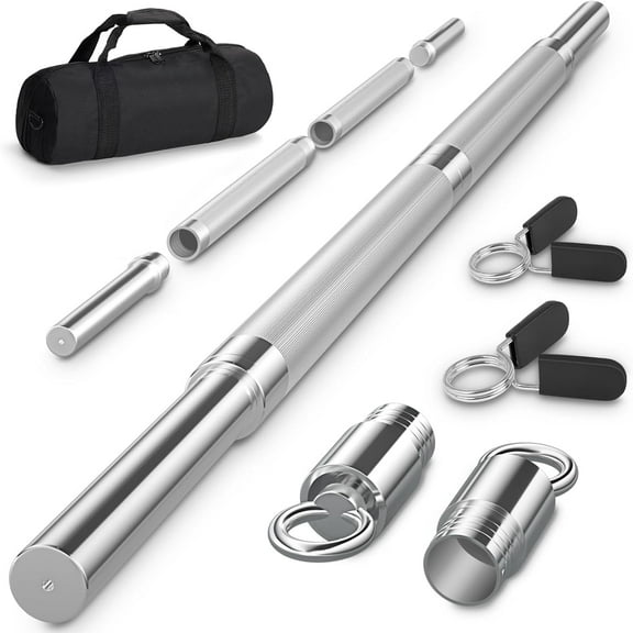 Olympic Barbell Bar 4ft Detachable Weight Bar for Home Gym, 500LB Capacity Adjustable Strength Training Bar with Quick-Release & Spring Collars, for 1inch or 2 Inch Weight Plates