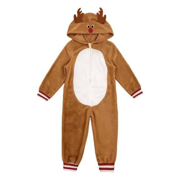Family Matching Christmas Pajama Set, Reindeer Antlers Hooded Fleece Onesie Zipper Sleepwear Loungewear Nightwear Pjs
