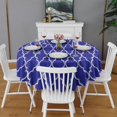 thumbnail image 2 of Blue Geometric Quatrefoil Pattern Round Tablecloth 60"x60",Wrinkle Wipeable Table Cloth for Kitchen Dining Room Picnic Patio Party, 2 of 6